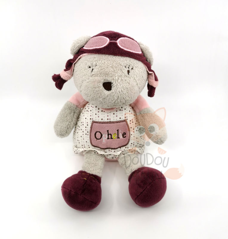  - ophélie lours - peluche rose violet 25 cm 